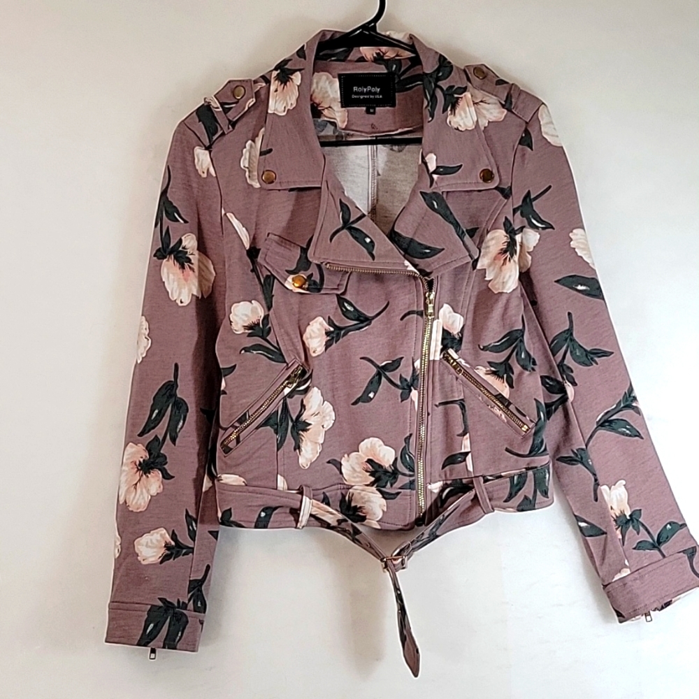 Roly Poly Floral Bomber Jacket w Brass Detail  Size M
